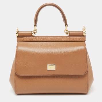 Pre Owned Dolce & Gabbana Brown Leather Small Miss Sicily Top Handle Bag
