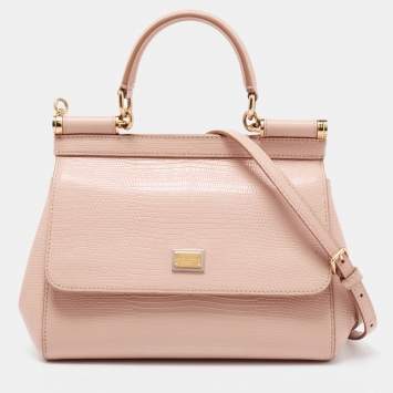 Pre Owned Dolce & Gabbana Beige Iguana Embossed Leather Small Miss Sicily Bag