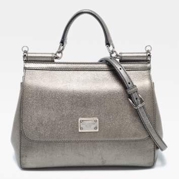 Pre Owned Dolce & Gabbana Gun Metal Leather Medium Miss Sicily Top Handle Bag
