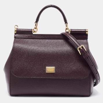 Pre Owned Dolce & Gabbana Burgundy Leather Medium Miss Sicily Top Handle Bag