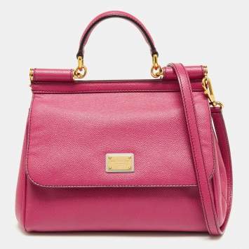 Pre Owned Dolce & Gabbana Fuchsia Leather Medium Miss Sicily Top Handle Bag