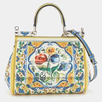 Pre Owned Dolce & Gabbana Multicolor Majolica Print Leather Small Miss Sicily Top Handle Bag