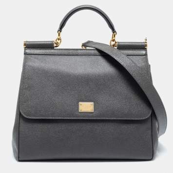 Pre Owned Dolce & Gabbana Grey Leather Large Miss Sicily Top Handle Bag