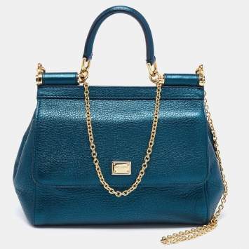 Pre Owned Dolce & Gabbana Teal Leather Small Miss Sicily Top Handle Bag