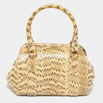 Pre Owned Dolce & Gabbana Cream Watersnake Leather Frame Satchel