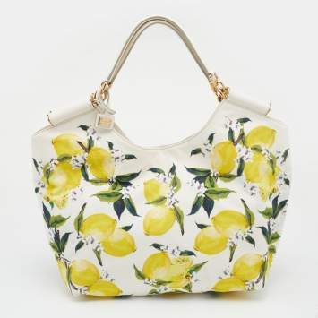 Pre Owned Dolce & Gabbana White Lemon Print Canvas Tote