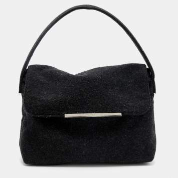 Pre Owned Dolce & Gabbana Black Felt Flap Shoulder Bag