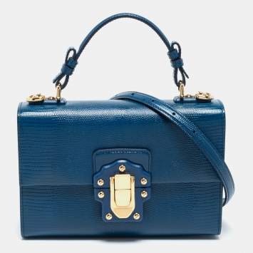 Pre Owned Dolce & Gabbana Blue Lizard Embossed Leather Lucia Top Handle Bag