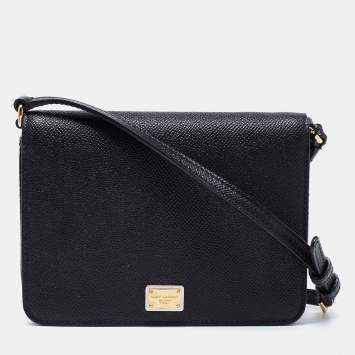 Pre Owned Dolce & Gabbana Black Leather Square Flap Crossbody Bag