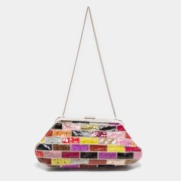 Pre Owned Dolce & Gabbana Multicolor Python Patchwork Chain Pouch