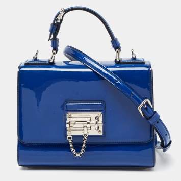 Pre Owned Dolce & Gabbana Blue Patent Leather Miss Monica Top Handle Bag