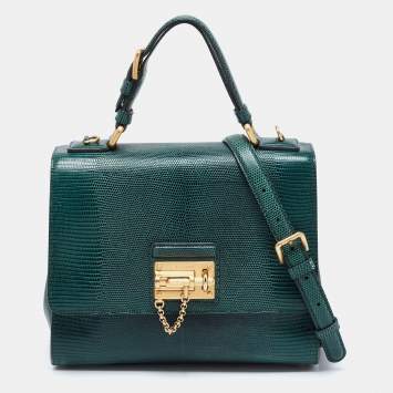 Pre Owned Dolce & Gabbana Green Lizard Embossed Leather Medium Miss Monica Top Handle Bag