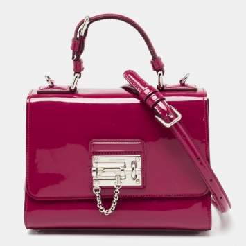 Pre Owned Dolce & Gabbana Dark Pink Patent Leather Small Miss Monica Top Handle Bag