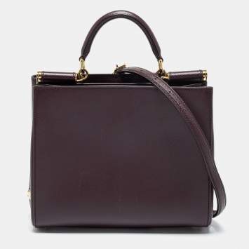 Pre Owned Dolce & Gabanna Burgundy Dauphine Leather Sicily Top Handle Bag