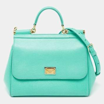 Pre Owned Dolce & Gabbana Green Leather Medium Miss Sicily Top Handle Bag