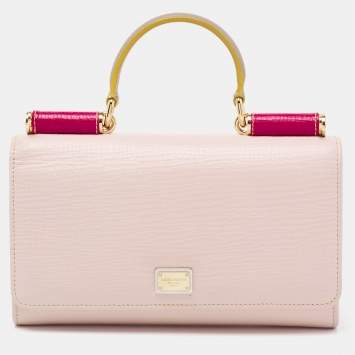 Pre Owned Dolce & Gabbana Light Pink/Red Leather Miss Sicily Von Wallet on Chain