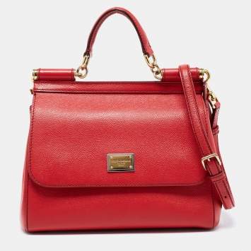 Pre Owned Dolce & Gabbana Red Leather Medium Miss Sicily Top Handle Bag