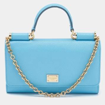 مملوكة مسبقًا Dolce & Gabbana Blue Leather Miss Sicily Von Wallet on Chain