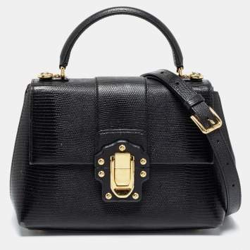 مملوكة مسبقًا Dolce & Gabbana Black Iguana Embossed Leather Lucia Top Handle Bag 