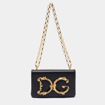 Pre Owned Dolce & Gabbana Black Leather DG Girls Shoulder Bag