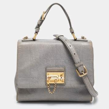 Pre Owned Dolce & Gabbana Grey Lizard Embossed Leather Medium Miss Monica Top Handle Bag