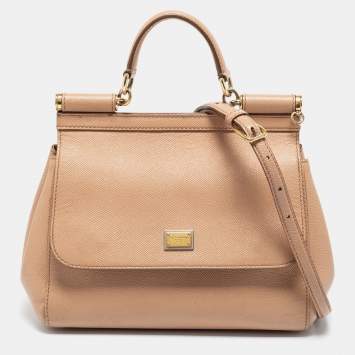 مملوكة مسبقًا Dolce & Gabbana Beige Leather Medium Miss Sicily Top Handle Bag