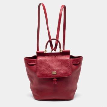 Pre Owned Dolce & Gabbana Red Leather Sicily Backpack