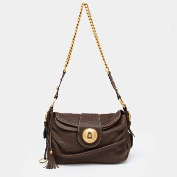 Pre Owned Dolce & Gabbana Brown Leather Flap Shoulder Bag