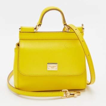 Pre Owned Dolce & Gabbana Yellow Leather Micro Miss Sicily Top Handle Bag