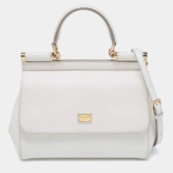 Pre Owned Dolce & Gabbana White Leather Small Miss Sicily Top Handle Bag