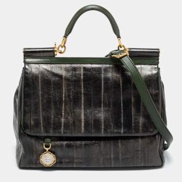 مملوكة مسبقًا Dolce & Gabbana Black/Green Eel Leather Heritage Miss Sicily Top Handle Bag
