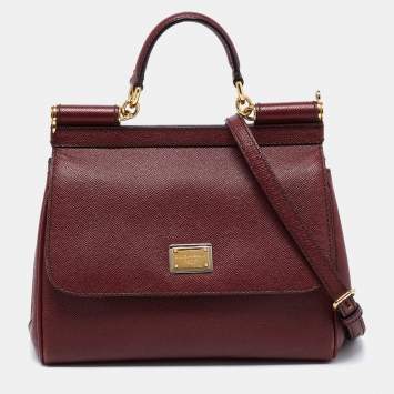Pre Owned Dolce & Gabbana Burgundy Leather Medium Miss Sicily Top Handle Bag