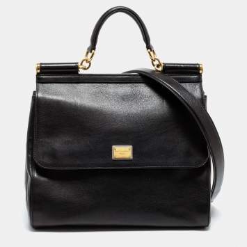 Pre Owned Dolce & Gabbana Black Leather Large Miss Sicily Top Handle Bag