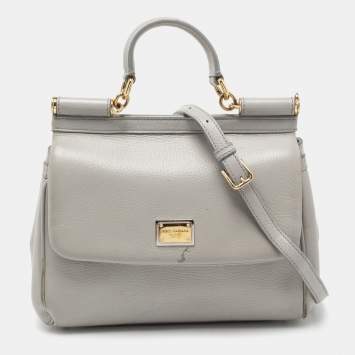 Pre Owned Dolce & Gabbana Grey Leather Medium Miss Sicily Top Handle Bag