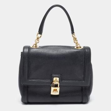Pre Owned Dolce & Gabbana Black Leather Padlock Top Handle Bag
