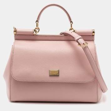 Pre Owned Dolce & Gabbana Pink Leather Medium Miss Sicily Top Handle Bag
