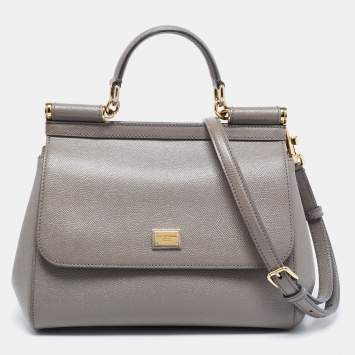 Pre Owned Dolce & Gabbana Grey Leather Medium Miss Sicily Top Handle Bag
