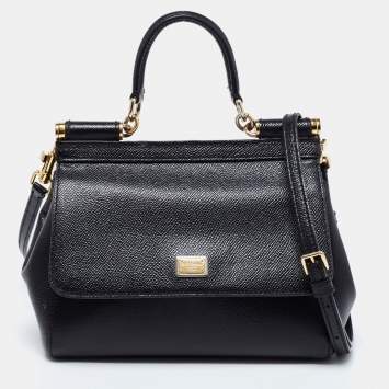 Pre Owned Dolce & Gabbana Black Leather Small Miss Sicily Top Handle Bag