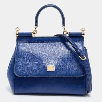 Pre Owned Dolce & Gabbana Blue Leather Small Miss Sicily Top Handle Bag