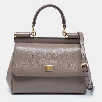 Pre Owned Dolce & Gabbana Dark Grey Leather Miss Sicily Top Handle Bag
