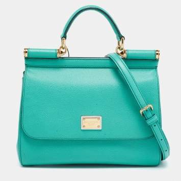 Pre Owned Dolce & Gabbana Green Leather Medium Miss Sicily Top Handle Bags