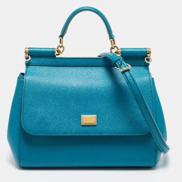 Pre Owned Dolce & Gabbana Blue Leather Medium Miss Sicily Top Handle Bag