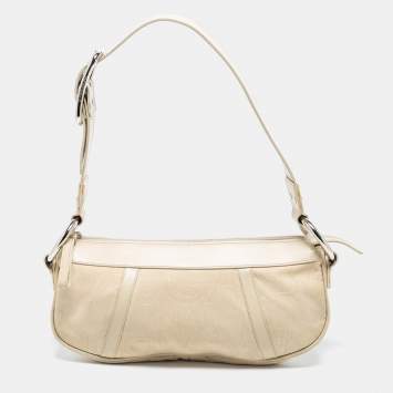Pre Owned Dolce & Gabbana Light Beige Signature Canvas And Leather Shoulder Bag