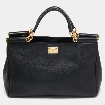 Pre Owned Dolce & Gabbana Black Leather Miss Sicily Tote 
