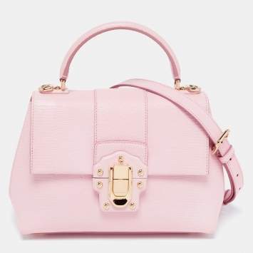 Pre Owned Dolce & Gabbana Pink Lizard Embossed Leather  Lucia Top Handle Bag
