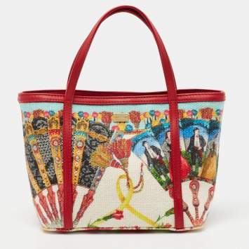 Pre Owned Dolce & Gabbana Multicolor Fans Printed Canvas Tote