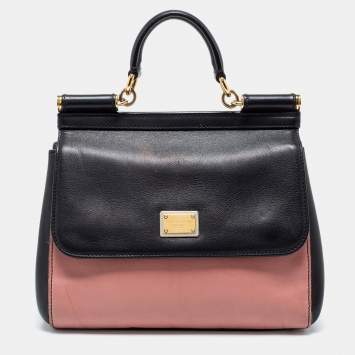 Pre Owned Dolce & Gabbana Black/Pink Leather Medium Miss Sicily Top Handle Bag
