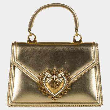 Pre Owned Dolce & Gabbana Gold Small Devotion Leather Satchel