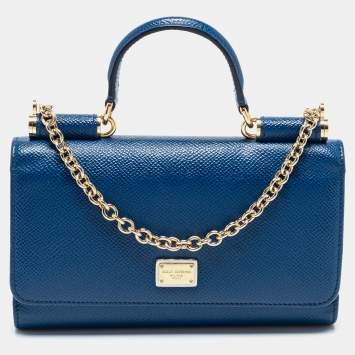 Pre Owned Dolce & Gabbana Navy Blue Leather Miss Sicily Von Wallet on Chain