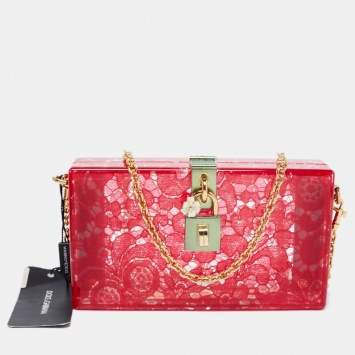 Pre Owned Dolce & Gabbana Red Acrylic Lace Dolce Box Bag